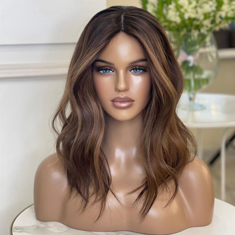 Highlight Wig Human Hair Body Wave Short Bob Wig Brown Honey Blonde Color Brazilian Hair Pre Plucked Lace Frontal Wigs for Women