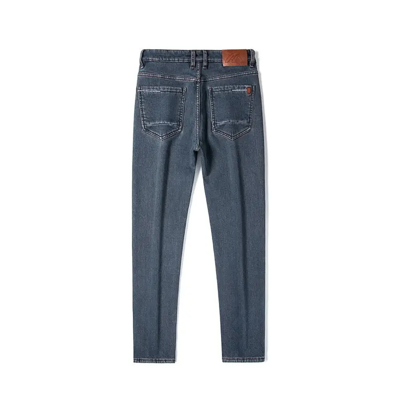 Winter Warm Mens Jeans Fleece Thickened Elastic Smoke Gray Black Business Straight Casual Denim Pants Man PlushClothes 260228