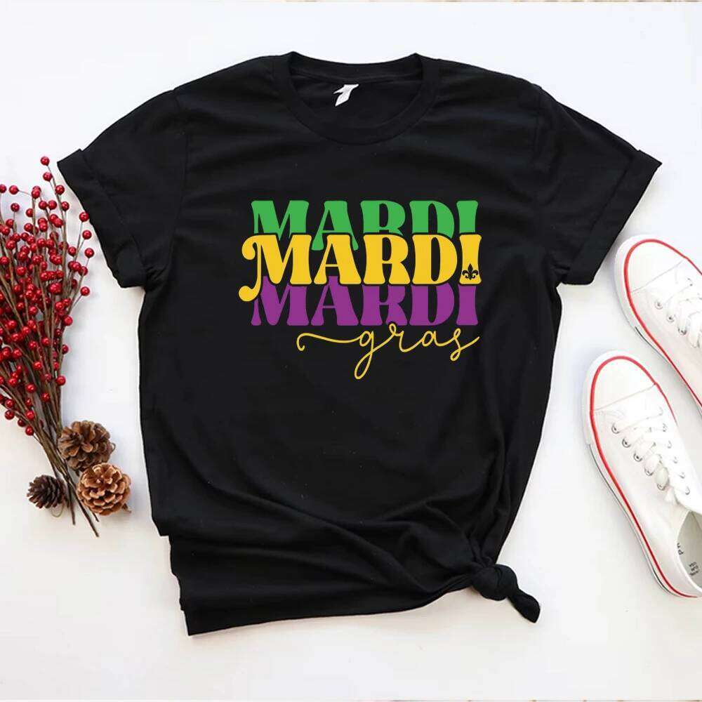 Shirt Mardi Gras Beads Shirts Fat Tuesday Tshirt Women Clothing Unisex Short Sleeves Casual Tops Y2k Clothes Z260312