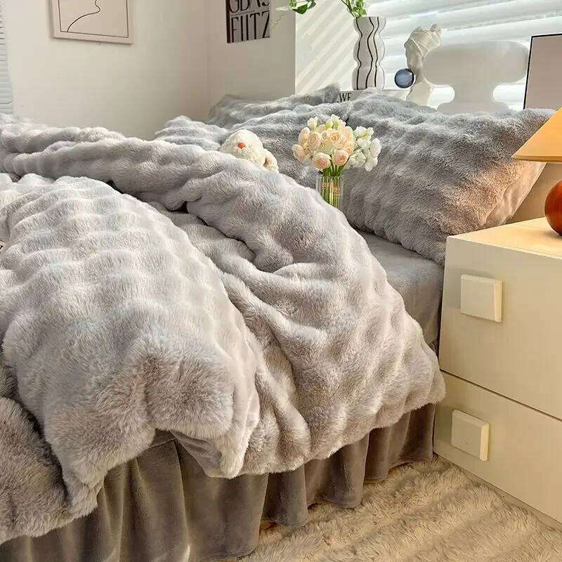 For Bed Skirt Quilt Cover Winter Flannel Double-sided Bedding Thickened High-end Milk Fleece Four-piece Set Rabbit Fl H260312 - view 6
