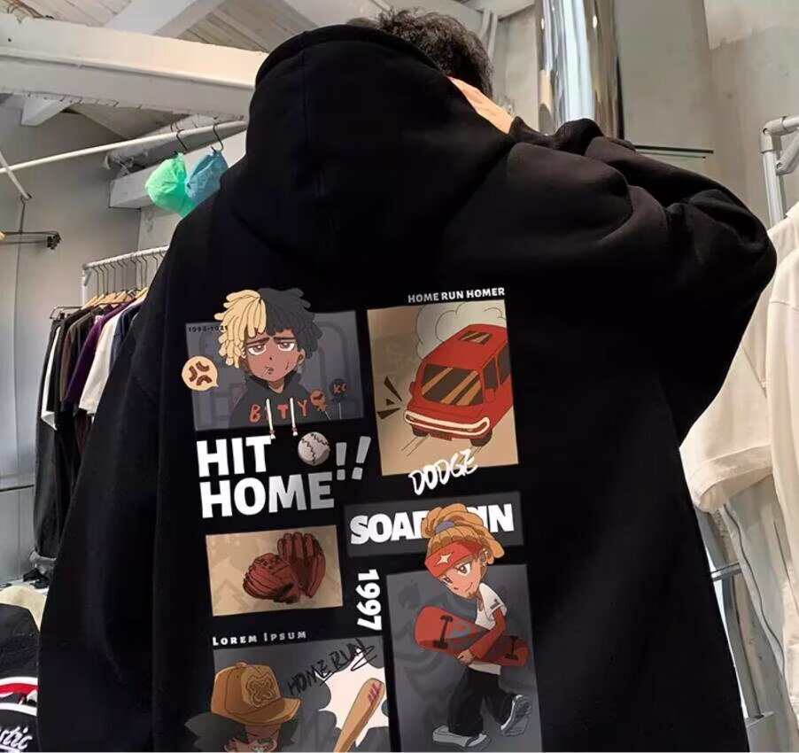 Hoodie For Men New Spring And Autumn Loose-fitting Couple's Cartoon Heavyweight Youth Hooded Designer Hoodie Top Jacket National Trend