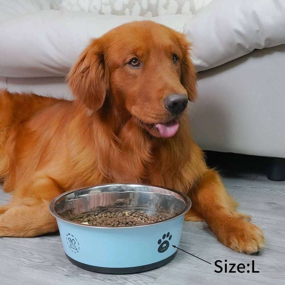 1PC Stainless Steel Dog Food Cat Anti-tip Non-slip Pet Bowl 26Y0312