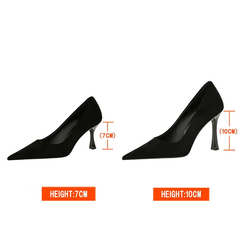 Autumn Simple Elegant 10cm 7cm High Heels Stiletto Womens Shoes Pointed Black Etiquette Professional Single Wedding 260306