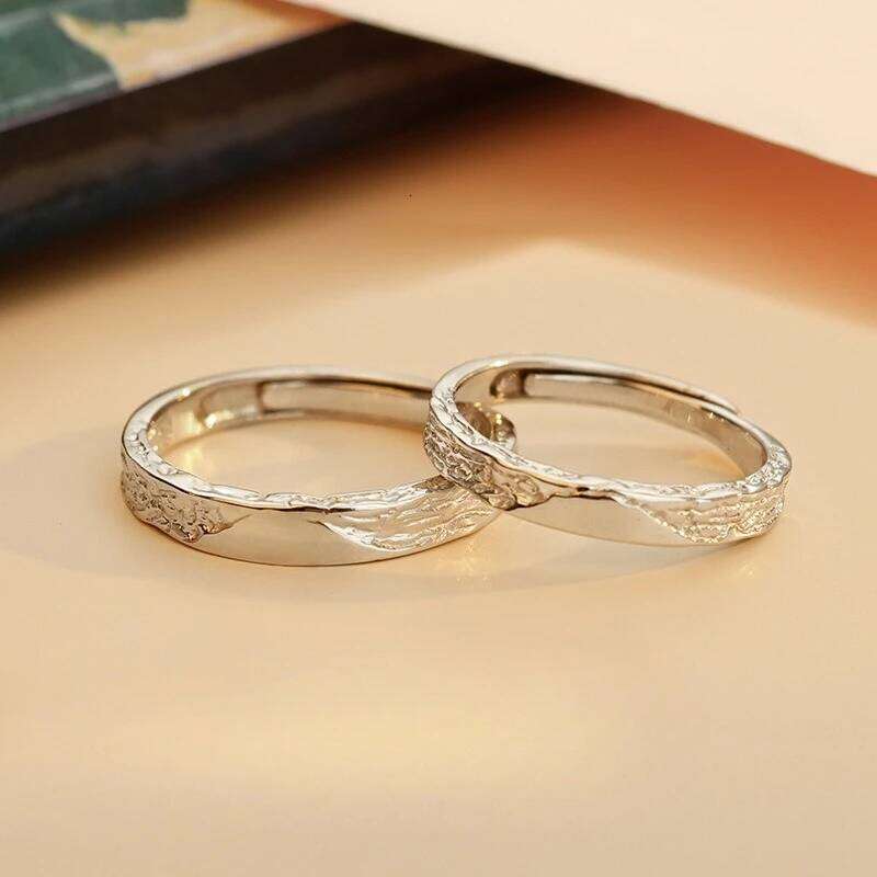 Personality Charm 925 Sterling Silver Adjustable Glacier Texture Couple Rings for Women Man Wedding Jewelry Valentine's Day Gift W260311