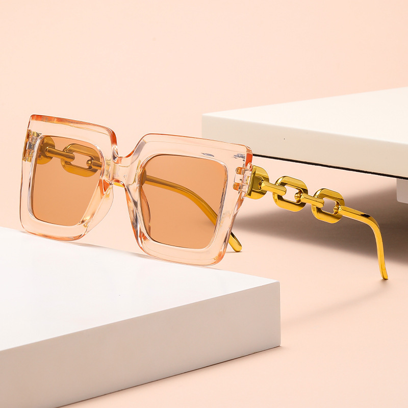 New style fashionable versatile full-frame metal square hollow glasses with chain leg decoration for women