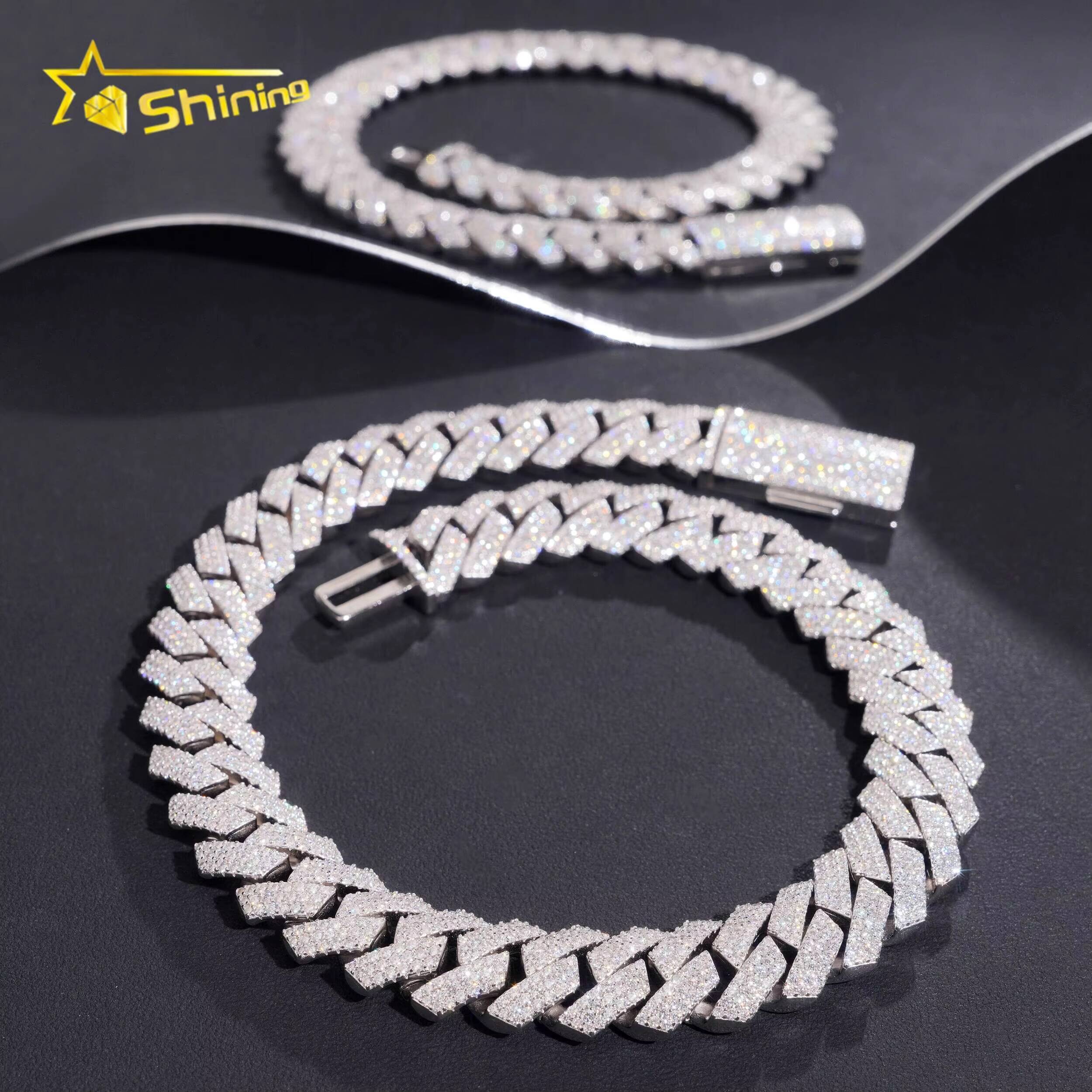 Moissanite Necklace 15MM Heavy Cuban Chain Gold Plated Sterling Silver 925 VVS Moissanite Cuban Link Chain Hip Hop Jewelry