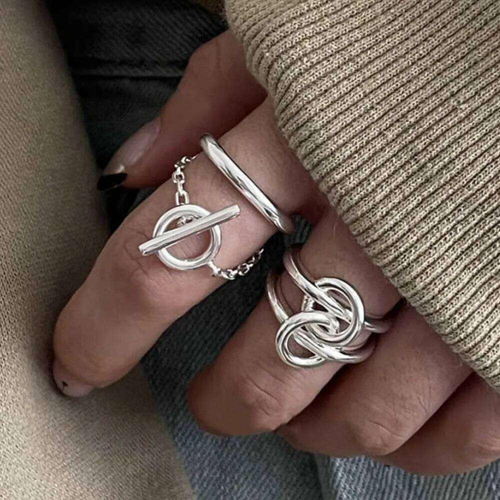 BF CLUB 925 Sterling Silver Rings For Women Open Minimalist Retro Chain Ring Creative Anillos Bague Fine Jewelry H260312