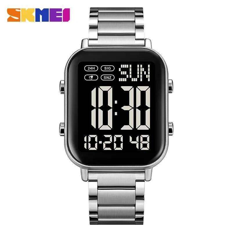 SKMEI 2259 Luxury EL Display Stainless Steel Digital Watch for Men Waterproof Sport Electronic Mens Wristwatch 1859 Reloj Hombre