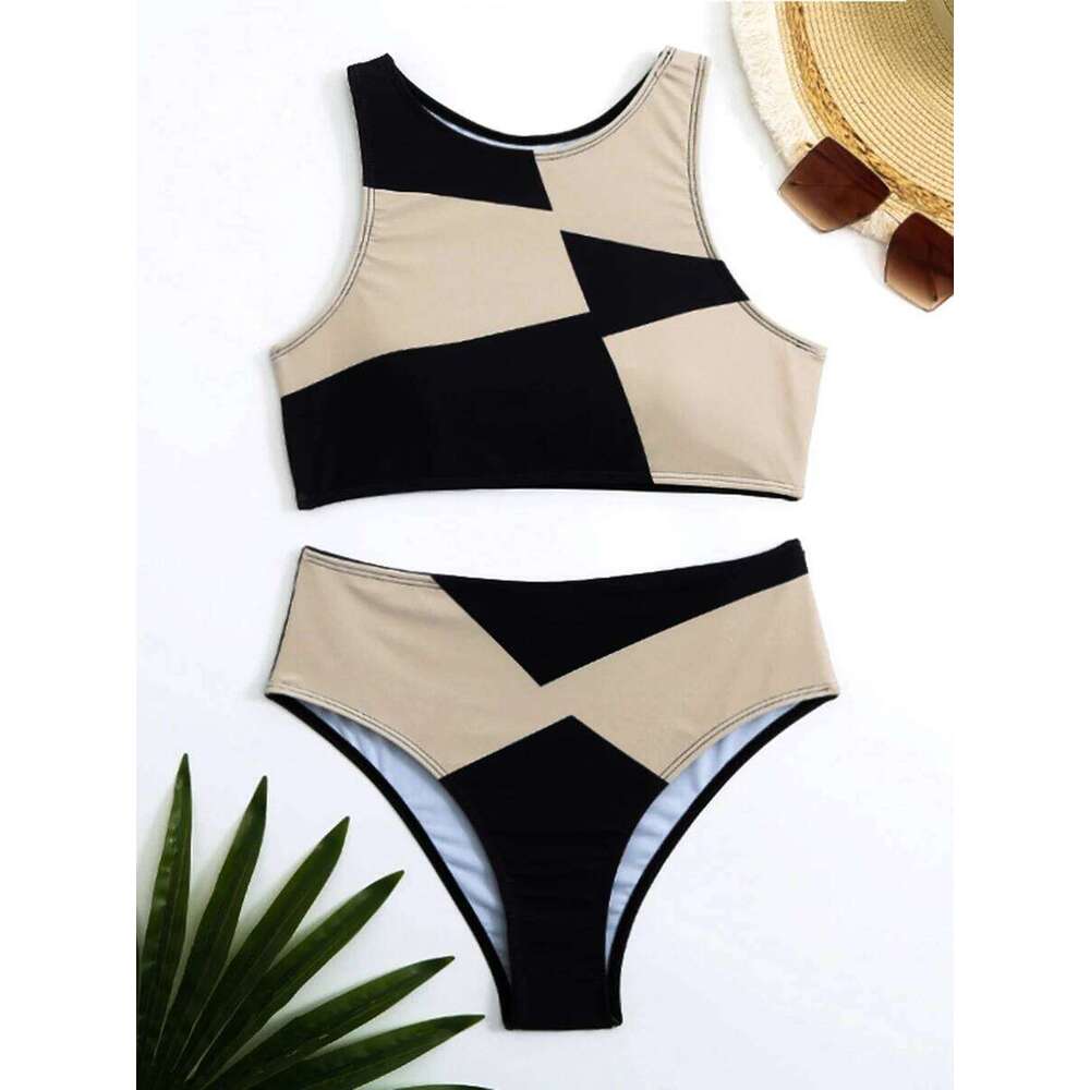 Sports Bikinis 2025 Women Waist Swimsuit Solid High Neck Swimwear Female Bathers Bathing Swimming Suit Summer Beachwear Y260303