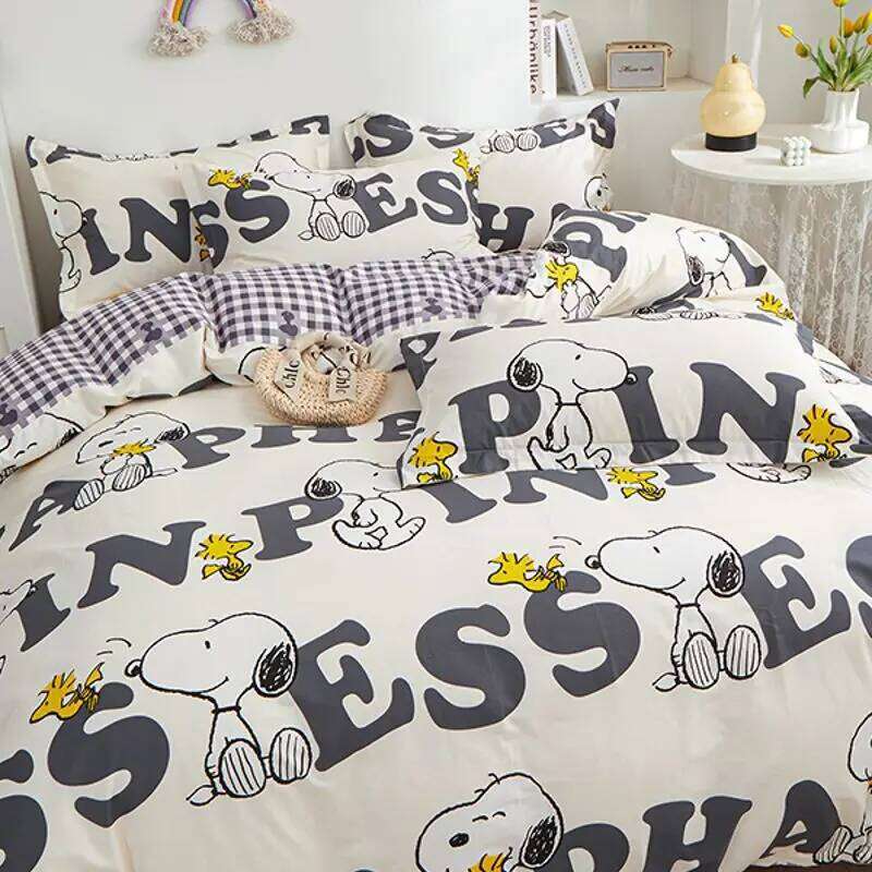 Genuine Snoopy 100% 4pcs Children's Cotton Washed Quilt Cover Bed Sheet Pillowcase 3pcs Set H260312