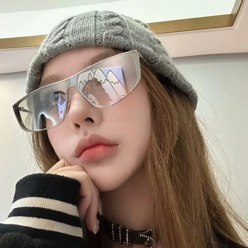 Metal Old Money Style Silver-Edged One-Piece for Women, Trendy Round Face Slimming High-End Mesh Large Frame Sunglasses