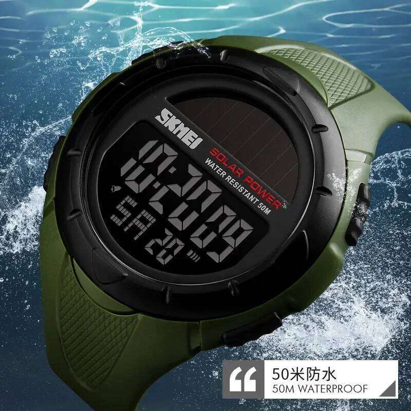 SKMEI 1405 Solar Energy Sports Digital Mens Wristwatches LED Display Military Waterproof Watch for Men Clock 1068 Reloj Hombre