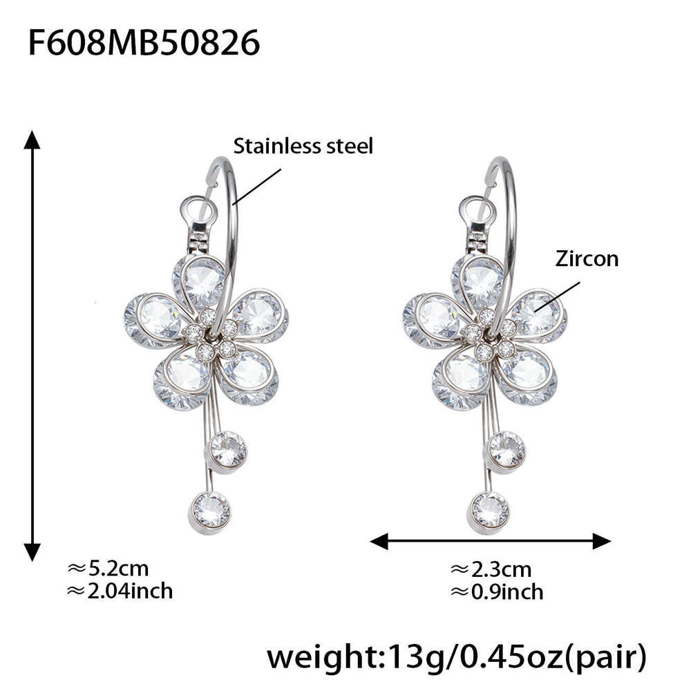 New style elegant floral zirconia studded water drop earrings for women, light luxury tassel hoop earrings, ear accessories