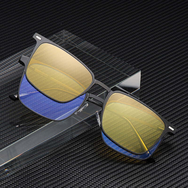 Multifunctional flat-lens magnetic clip-on sunglasses with square frame for men, trendy outdoor driving sun protection glasses