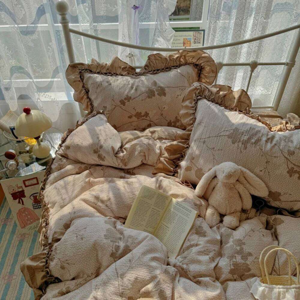 Rural Style Printed Ruffled Four-Piece Comfortable Bedroom Decor Bedding Set French Retro Duvet Cover Bed Sheet Pillowcase H260312