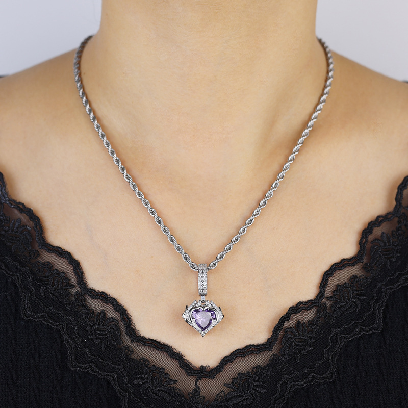 Romantic Silver Purple Heart Shaped Halo Necklace An Eternal Symbol Of Love Jewelry Perfect For Layering And Gift Giving