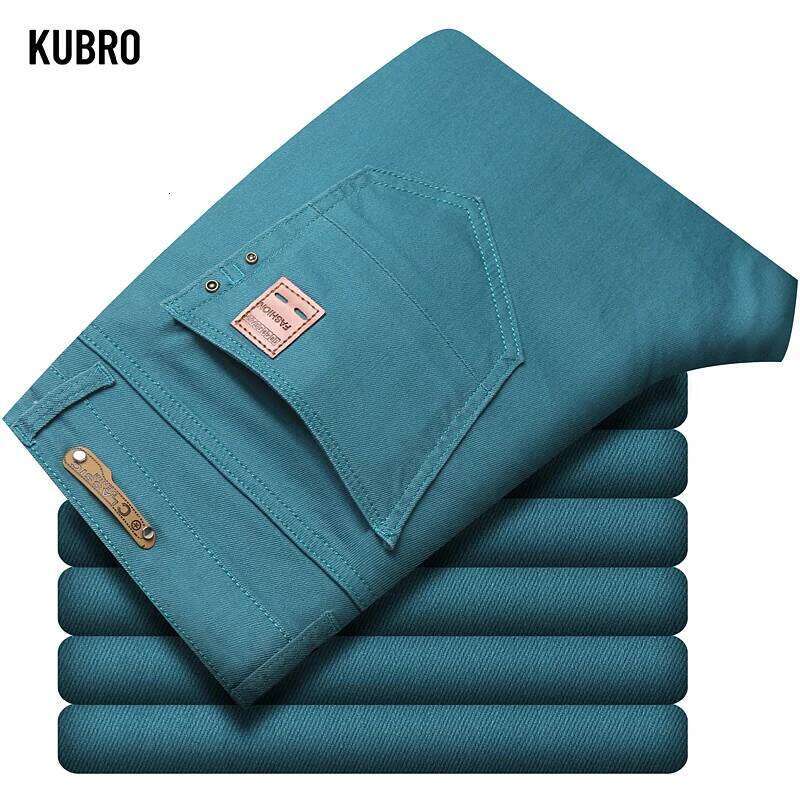 Autumn New Men's Bright Stretch Fit Jeans Trendy Denim Straight-leg Male Red Lake Blue Yellow Trousers 26Y0312