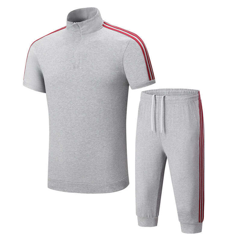 Summer New Men's Women's Stand Collar Short Sleeve Shorts Long Pants Set For Outdoor Sports Training And Casual Parent-Child Wear