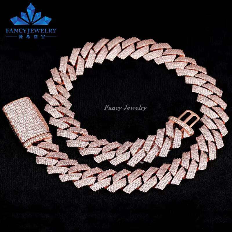 Rose Jewelry Gold Plated Link DEF Vvs Full Size Round Silicon Stone Cuban Chain 123