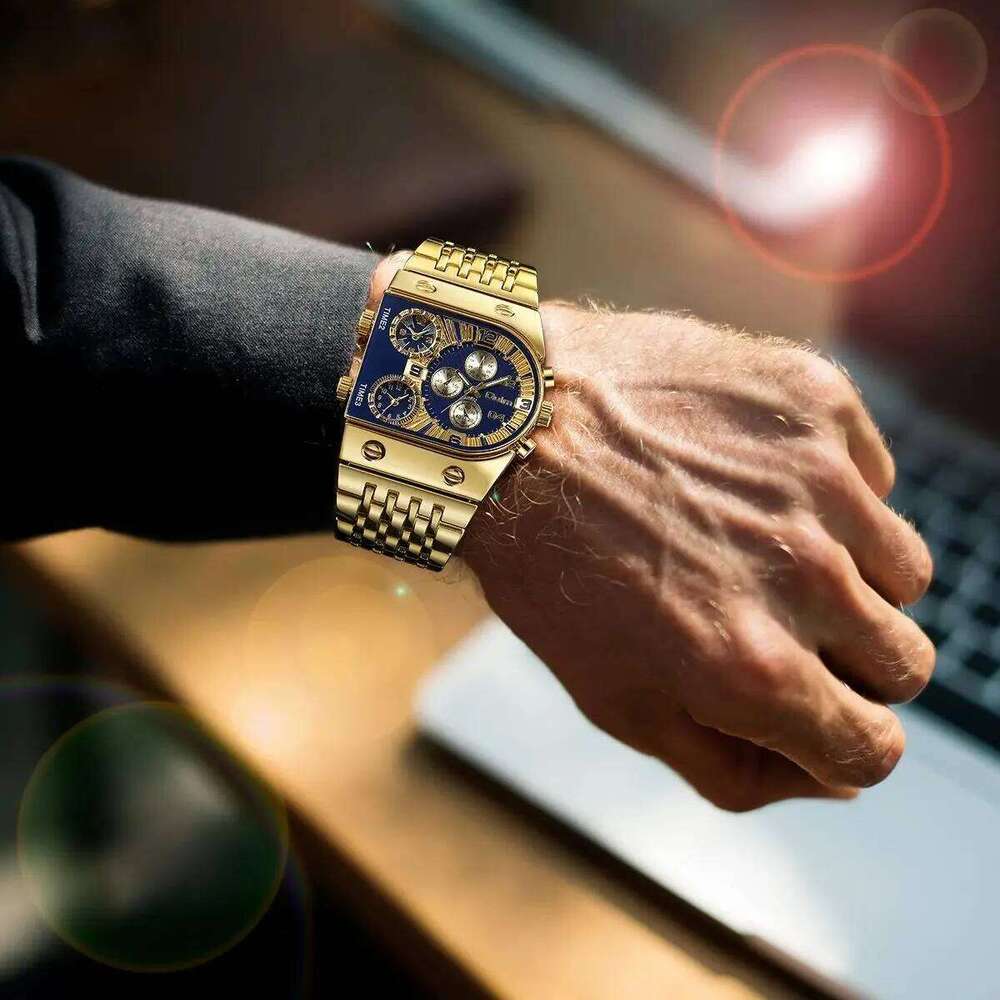 Oulm Fashion Luxury Watch Multi Time Zone Large Dial Luminous Steel Strip Men's Quartz Watches relojes para hombre