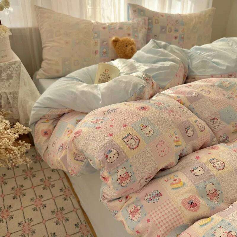 2025 new lace washed cotton four-piece Korean dormitory quilt cover student bed sheet three-piece set H260312