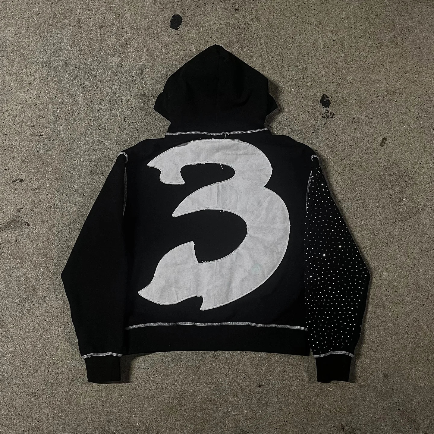 American Fashion Embroidery Personality Flash Diamond Oversize Zipper Hoodie Men Y2K Harajuku Gothic Casual Joker Sweatshirt 260311