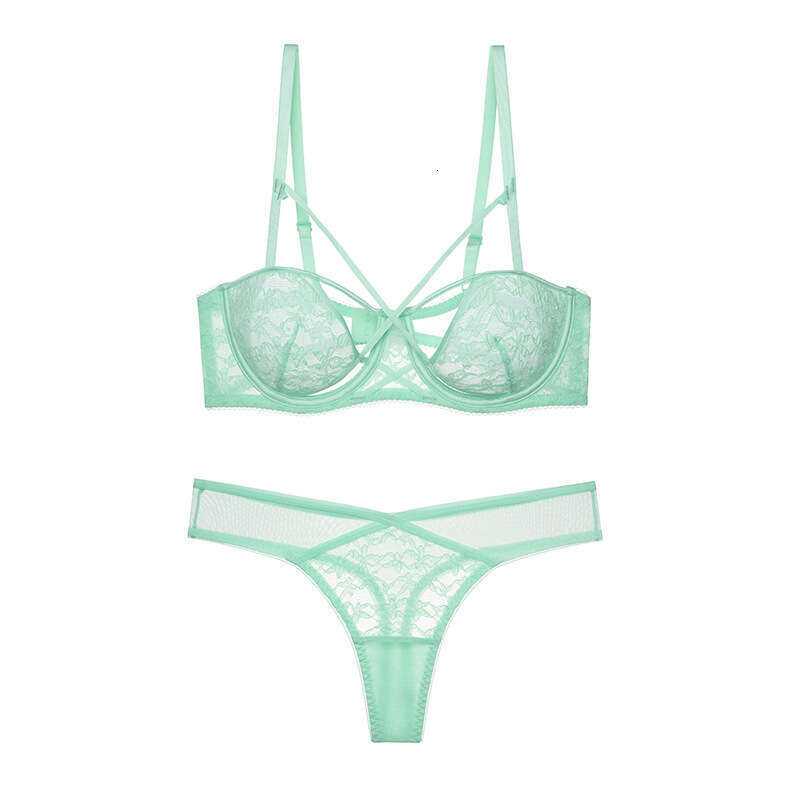 Women Elegant Lace Bra and Panty Set with Criss-Cross Detail Sheer Underwire Lingerie for Confident Everyday Glamour