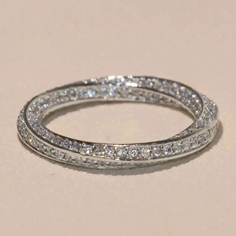 Huitan Trendy Twist Promise Rings Silver Color Full with Cubic Zirconia Sparkling Wedding Band Accessories Hot Fashion Jewelry H260312