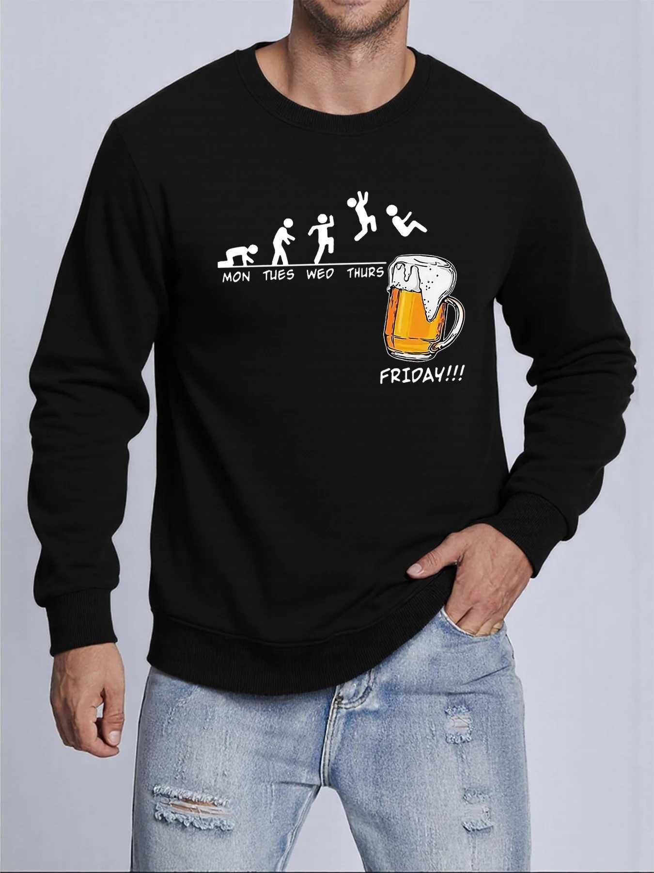 Jumping Into The Beer Friday Evolution Print Tops Man Soft Trendy Sweatshirt Warm Thicken Sportswear Harajuku Casual Pullover M260312