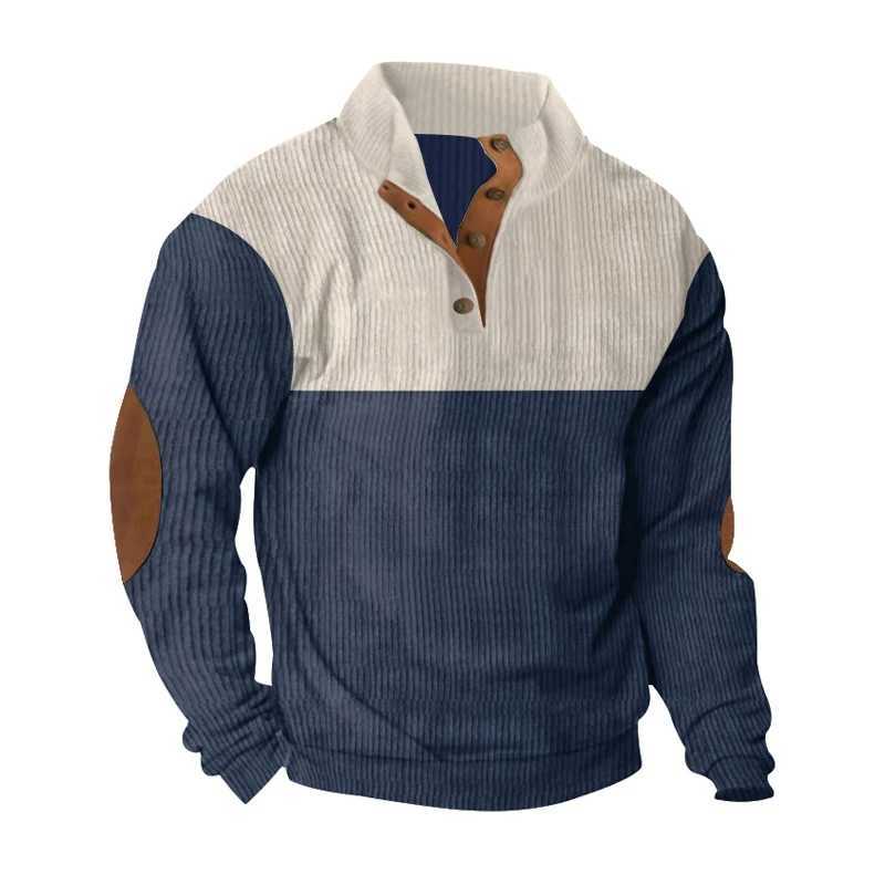 Spring and Autumn Cross-Border European Mens Outdoor Casual Button Lapel Loose Corduroy Color Matching Sports Sweatshirt Trend M260312