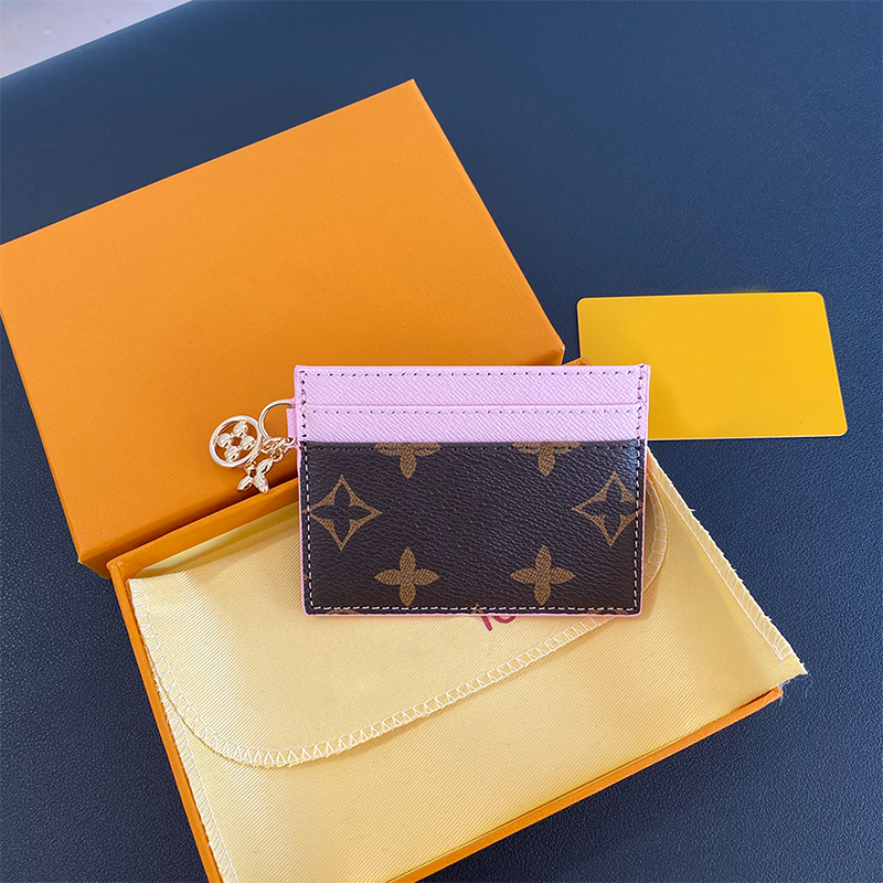 designer keychain Credit Card Holders Mini Wallets High Quality For Mens Womens Leather Flower Classics Pure Color Keychain Purses Wallet bag charm