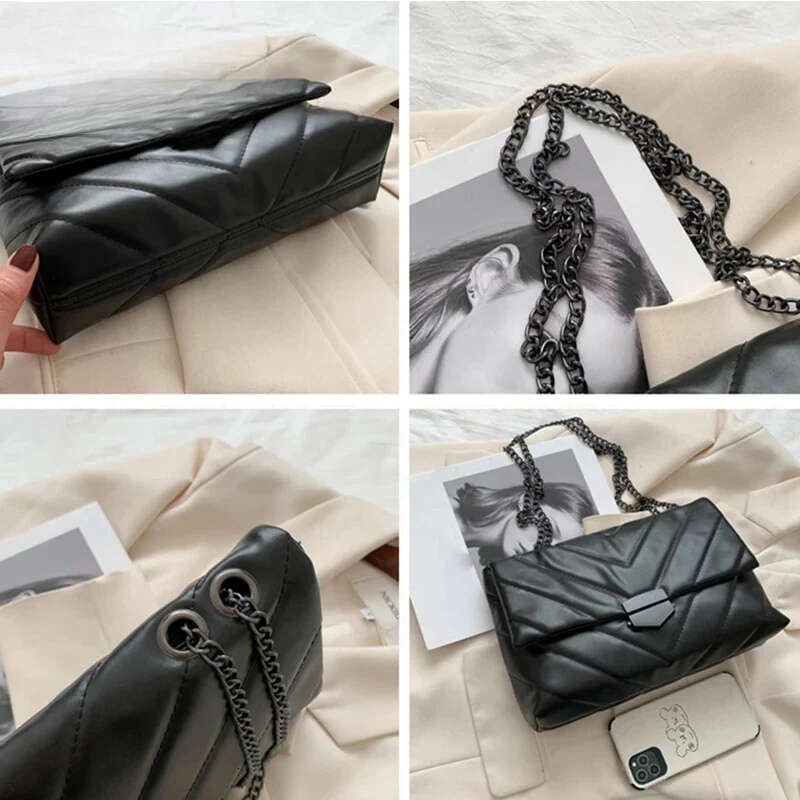 Luxury Thread PU Leather Crossbody Women Fashion Chain Messenger Shoulder Bags Female Large Capacity Lady Handbag Xiu Lai Si