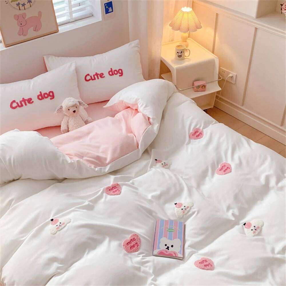 Embroidery Four-Piece Sets Quilt Bed Sheet Pillowcase Bedding Set For Kids Girls Duvet Cover Soft Queen King Home Textiles H260312