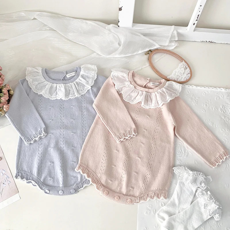 Infant Baby Jumpsuits Lace Knitted Romper Autumn Girl Overall Girls Ruffle Long Sleeve born Clothes 260311