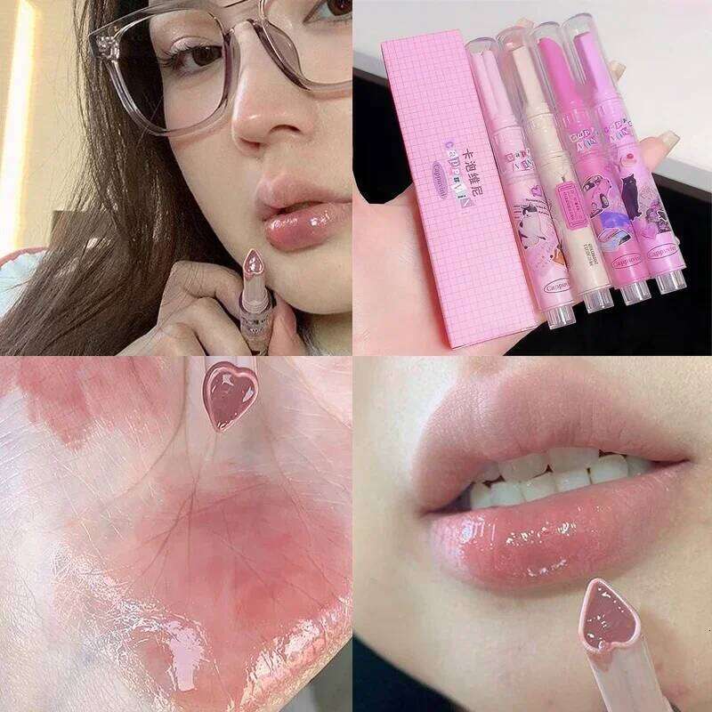 Love Shaped Lipstick Pen Transparent Jelly Water Gloss Waterproof Light Hydrating Tint Non-stick Cup Lip Korea Cosmetic W260311