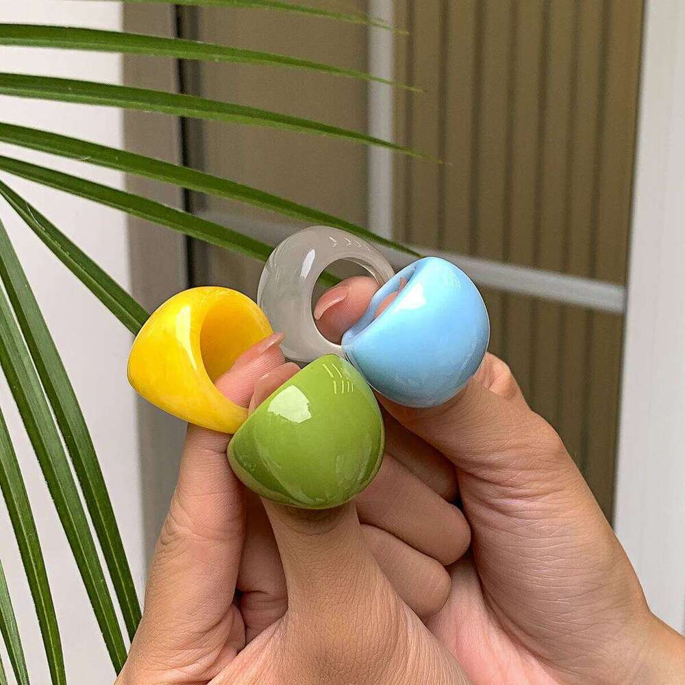 New Fashion Colorful Macarons Transparent Arc Resin Acrylic Geometric Rings for Women Girls Party Exaggerated Chic Jewelry Gifts H260312