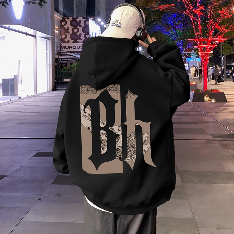 Oversized Hooded Cotton Sweatshirt For Men Spring Hip-hop Loose Hoodie Hong Kong Designer Hoodie Style High Street Trendy Jacket