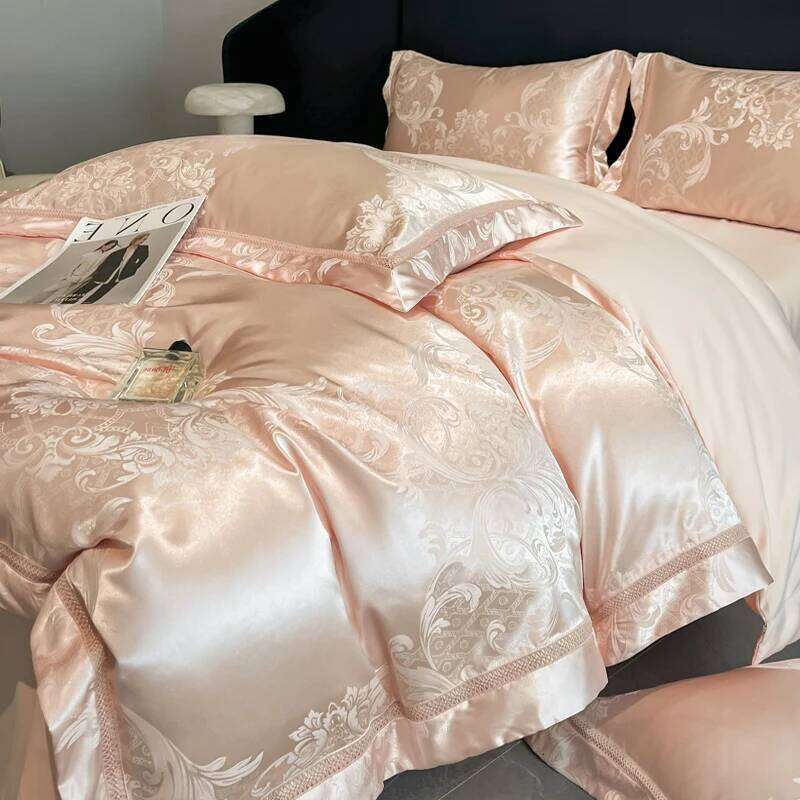 4Pcs Light Style 100% Cotton Premium Class A 120 Counts Tribute Satin Jacquard Super Soft Naked Bedding Quilt Cover Sheet H260312