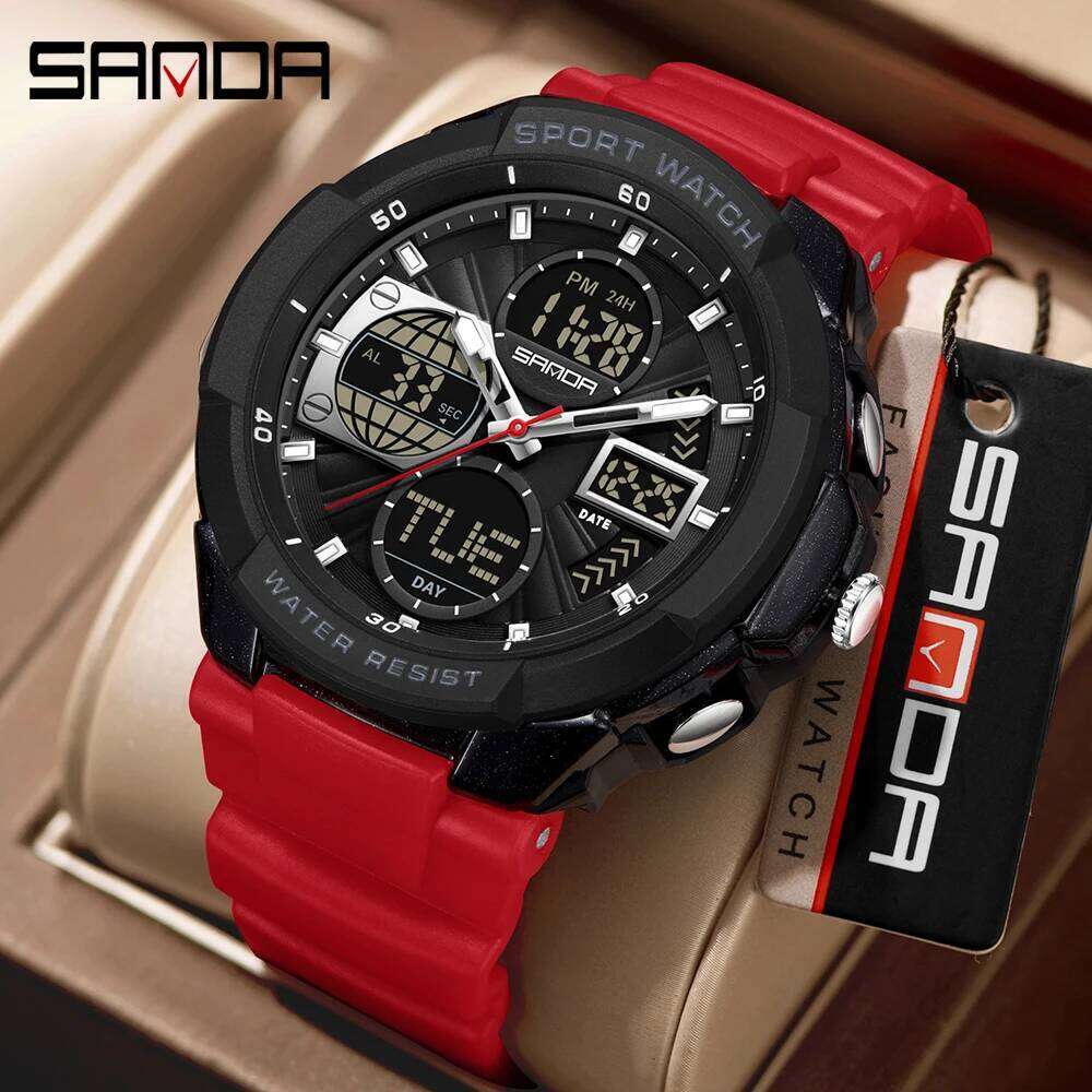 SANDA 6298 brand casual men's sports backlight 50M anti student alarm clock dual display digital watch 2026