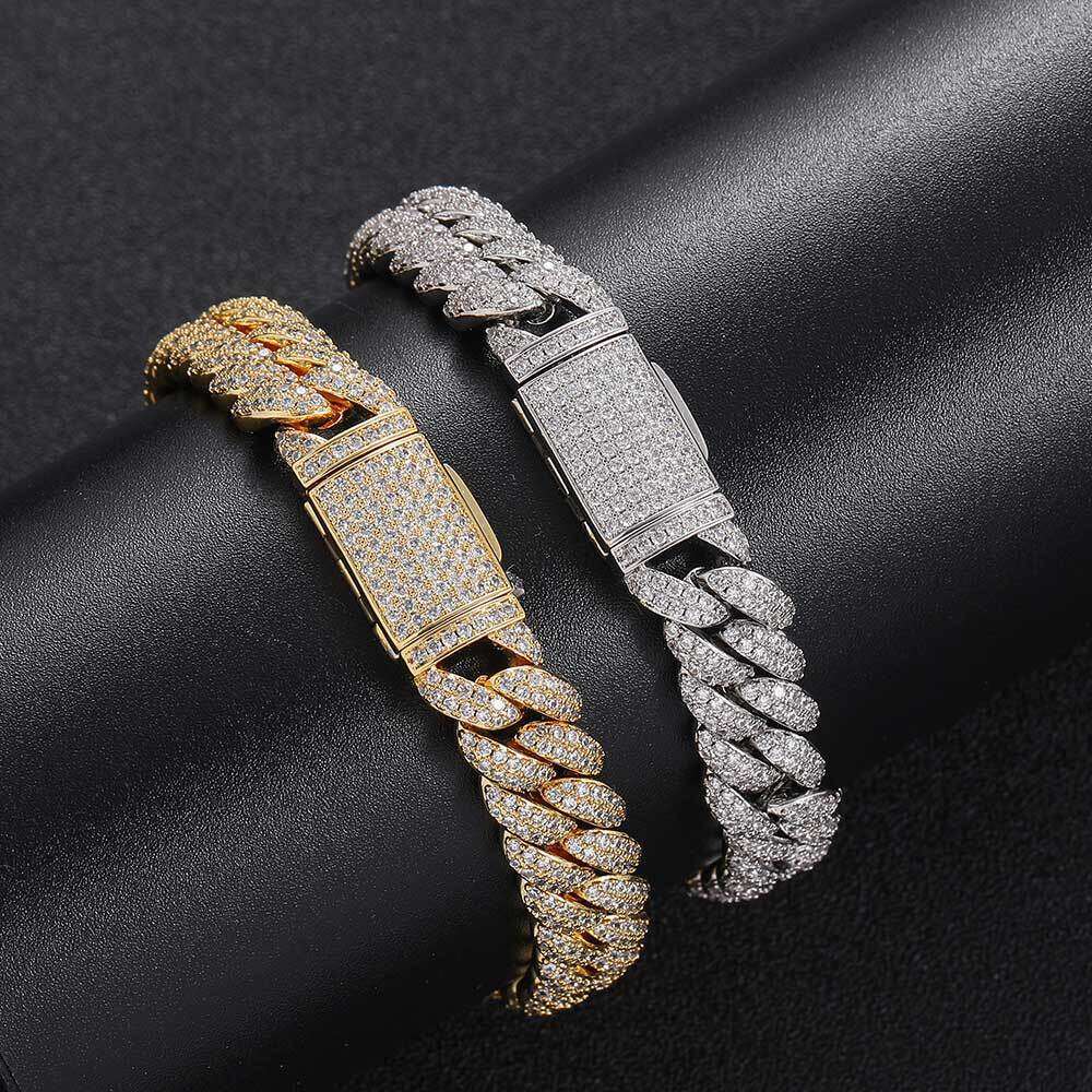 Jewelry bracelets for men fashion trend genuine full diamond cuban chain link wide cuff bangle hiphop street style casual daily wear essential shimmer