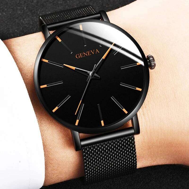 Stainless Steel Mesh Belt Quartz for Men Minimalist Ultra Thin Clock Fashion Men's Sports Leather Watch relogio masculino