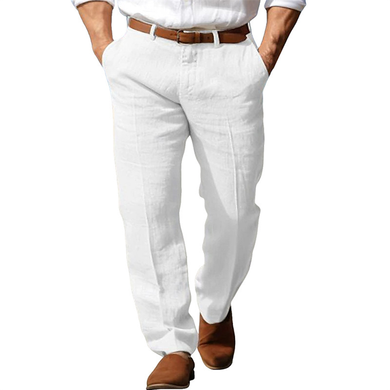 Men's Pants 2026 Men Elegant Stand Pockets Cotton Linen Solid White Black Ankle-Length Trouser Plus Size Mens Casual Straight Shirt With Collar C