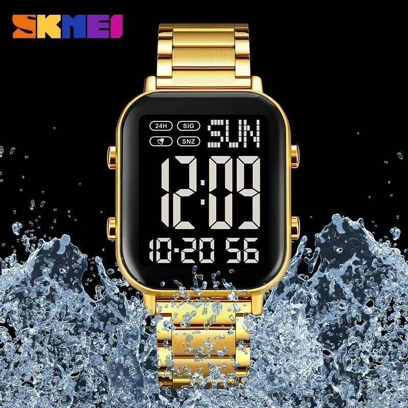 SKMEI 2259 Luxury EL Display Stainless Steel Digital Watch for Men Waterproof Sport Electronic Mens Wristwatch 1859 Reloj Hombre