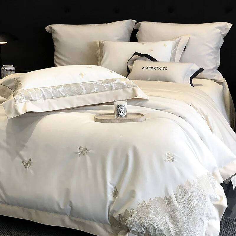 Customizable Elegant Natural Light 100 Embroidered Four-piece Sheet Quilt Cover H260312 - view 7