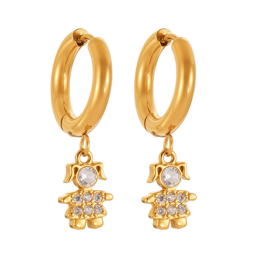 Stainless Steel Zircon Earrings For Little Girls, 18k Gold Plated Small Panda Geometric U-shaped Lava Ear Cuffs