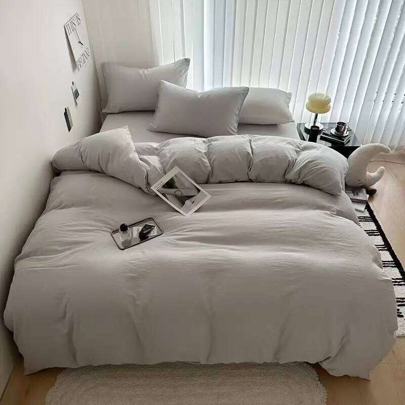 Washed Cotton Solid Color four Piece Set bed sheet 1 duvet cover 2 pillowcases H260312