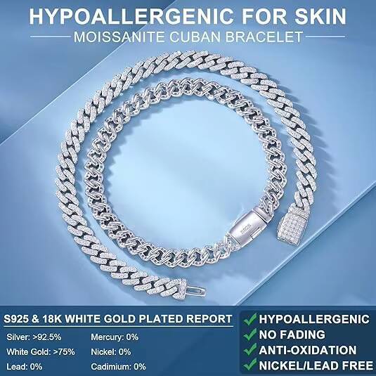 Wholesale Hip Hop Jewelry 6mm White Gold 925 Serling Silver VVS Moissanite Diamond Iced Out Cuban Link Bracelet for Men Women