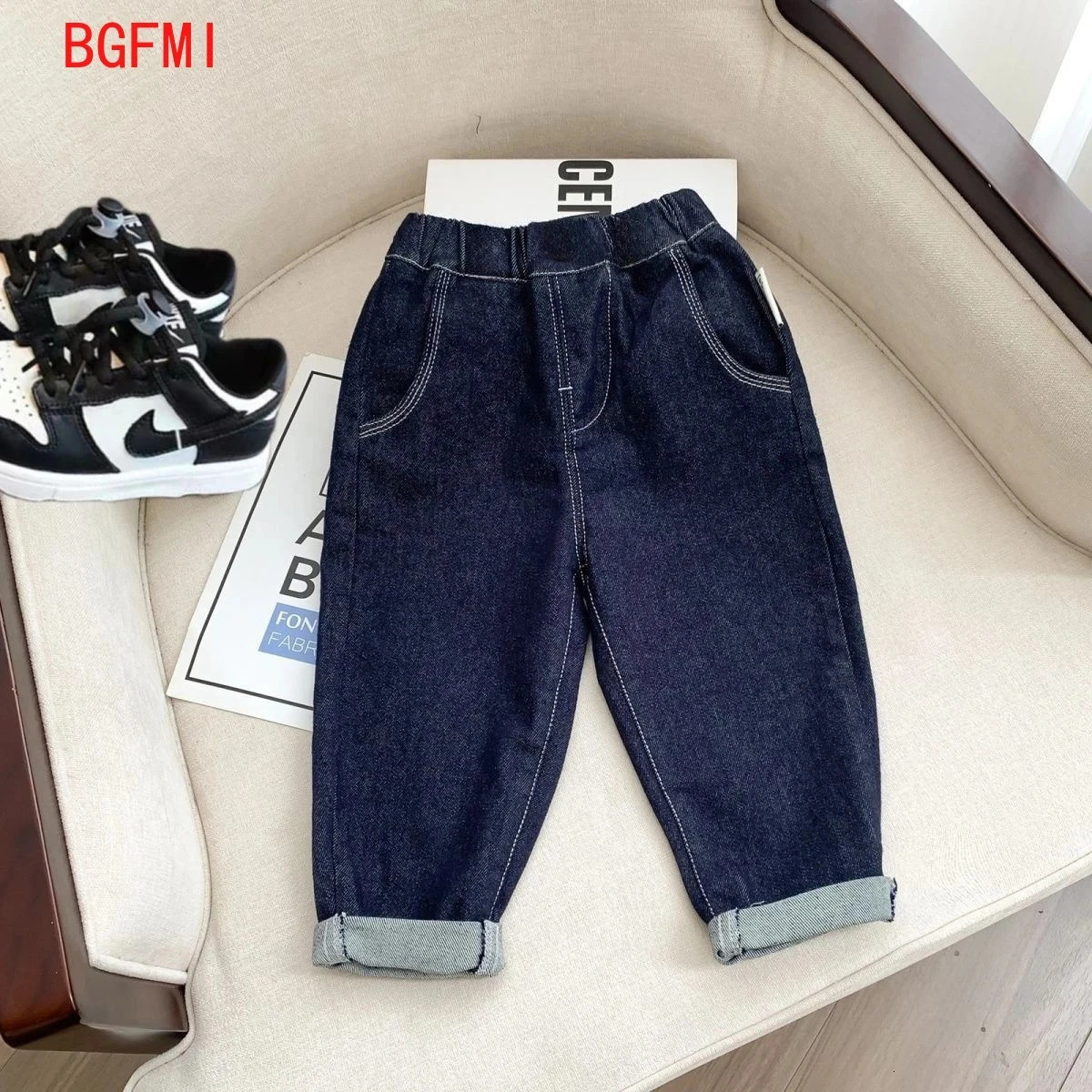 210Yrs Spring Autumn Childrens Boys Jeans Toddler Girls Solid Color Casual Denim Pants Elastic Waist Kids Straight 260311