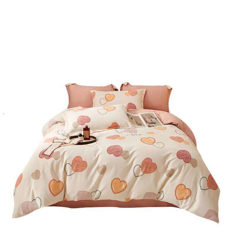 Autumn and winter polished bedding four-piece set of pure printed sheets quilt cover combed cotton thickened H260312