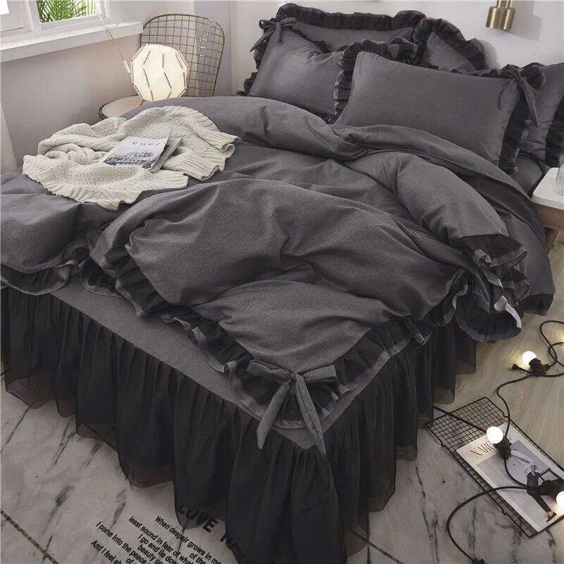Lace Four Solid Color Girl Skirt Princess Style Bed Duvet Cover Three Piece Set 3pcs 4pcs H260312